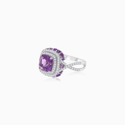 18K White Gold Ring featuring a stunning Natural Diamond and amethyst - Image 3