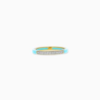 18k Yellow Gold Ring with Diamonds and Turquoise Ceramic