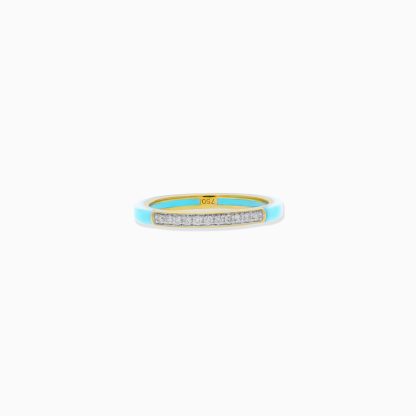 18k Yellow Gold Ring with Diamonds and Turquoise Ceramic