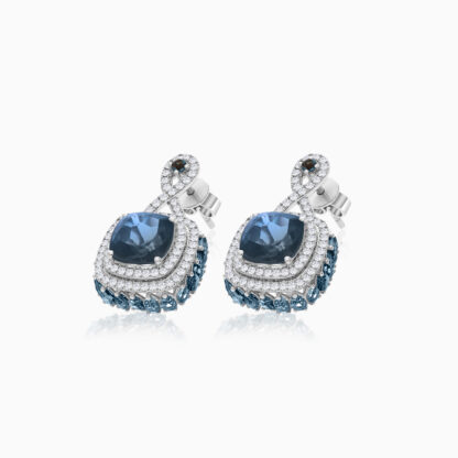 18K White  Gold Earring  featuring a stunning Natural Diamond and London Blue Topaz stones - Image 3