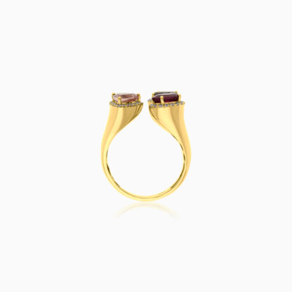 18K Yellow Gold Open Ring with Tourmaline Stones and natural diamond - Image 3