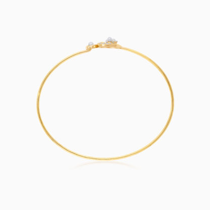 18K Yellow gold bangle with 2 Sizes of hearts Decorated by Natural Diamonds & Pearls - Image 4