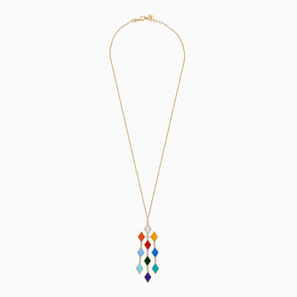 18k yellow gold necklace decorated with gorgeous enamel colors and natural diamonds