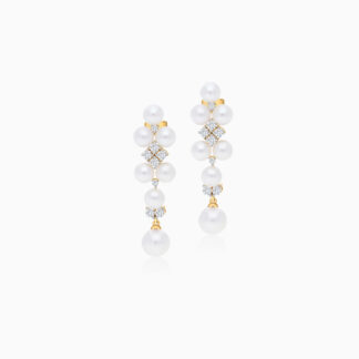 18K YELLOW GOLD EARRINGS DECORATED WITH ZIRCON STONES AND PEARLS