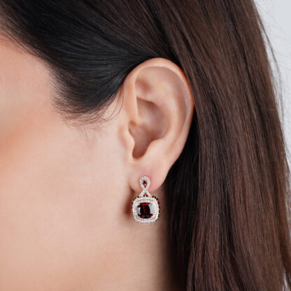 18K Rose  Gold Earrings featuring a stunning Natural Diamond and Garnet stones - Image 2