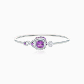 18K White Gold Bangle featuring a stunning Natural Diamond and amethest