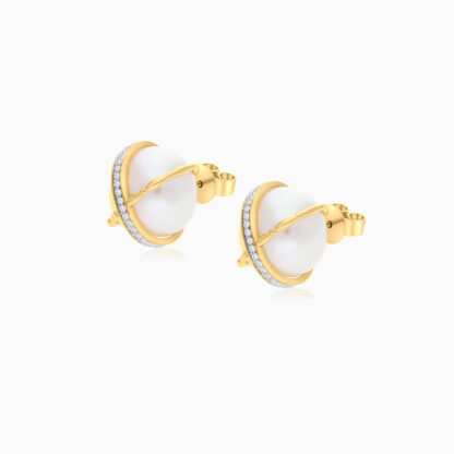 18K Yellow Gold Earrings with Pearl and Natural Diamond - Image 3