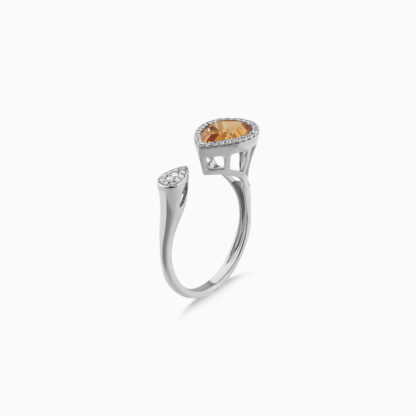 18k White Gold Ring with Natural Citrine and Diamond - Image 3