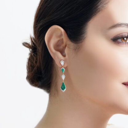 18K Yellow Gold Hanging Earrings with Diamonds, Malachite  and MOP – Mosaic Collection - Image 2