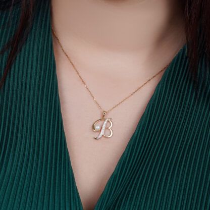 18k Yellow Gold 'B' Letter Necklace With Natural Diamond and Pearl - Image 2