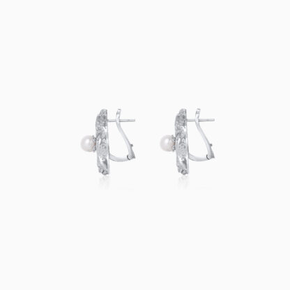 18K White Gold earrings with pearl and natural diamonds - Image 3