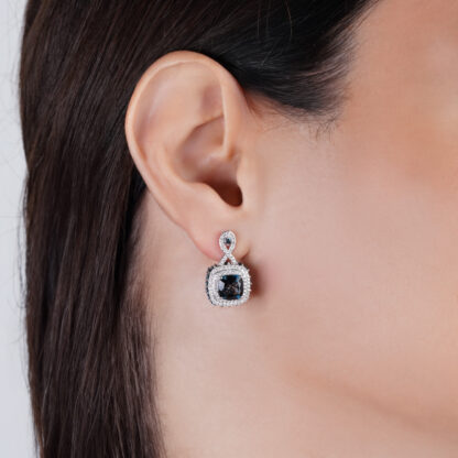 18K White  Gold Earring  featuring a stunning Natural Diamond and London Blue Topaz stones - Image 2