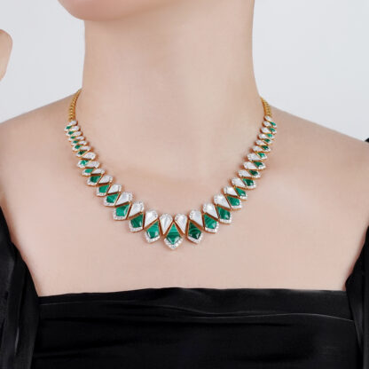 18K Yellow Gold Choker with Diamonds & Malachite – Mosaic Collection - Image 2