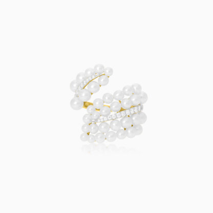 18K YELLOW GOLD RING WITH PEARLS AND ZIRCON STONES