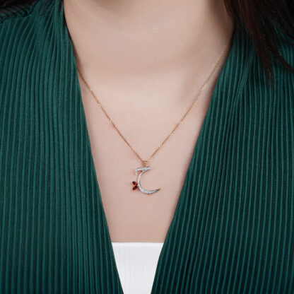 18k Yellow Gold 'Haa' Arabic Letter Necklace With Natural Diamond and Garnet stone - Image 2