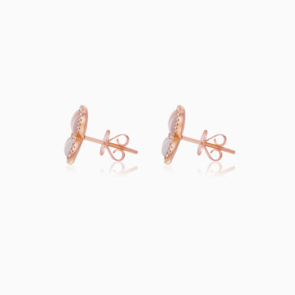 18k Rose gold earrings butterfly shape decorated with Mother of pearl and natural diamond stones