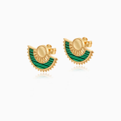 18K YELLOW GOLD EARRING WITH MALACHITE STONES