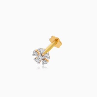 18K Yellow Gold Nose Pin with Natural Sapphire and Diamonds