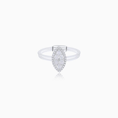 18K WHITE GOLD RING OVAL- SHAPE DECORATED WITH NATURAL DIAMOND STONES