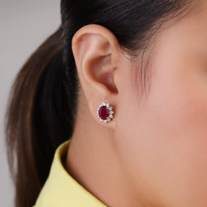 18k DIAMOND WHITE GOLD RUBY EARRING