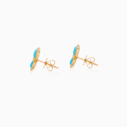 18k Yellow gold Earrings butterfly shape decorated with Turquoise and natural diamond stones