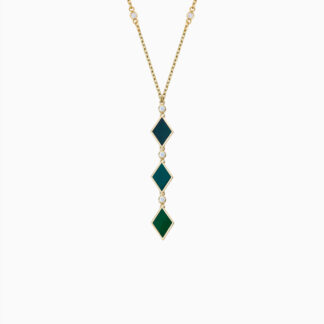 18k yellow gold necklace decorated with green enamel color and natural diamond stones