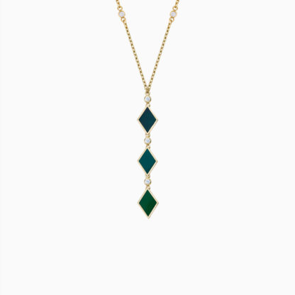 18k yellow gold necklace decorated with green enamel color and natural diamond stones