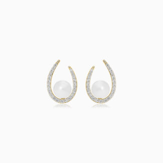 18k yellow gold earrings with pearl and zircon stones