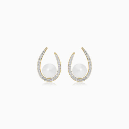 18k yellow gold earrings with pearl and zircon stones