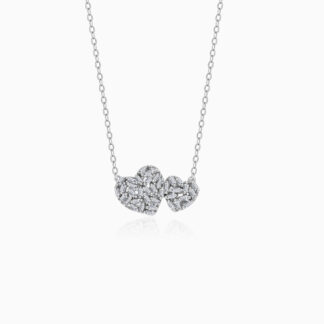 18K WHITE GOLD NECKLACE WITH 2 HEART DECORATED WITH NATURAL DIAMOND BAGUEETE CUT STONES