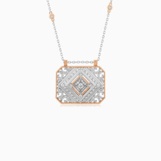 18k white and rose gold necklace with natural diamond