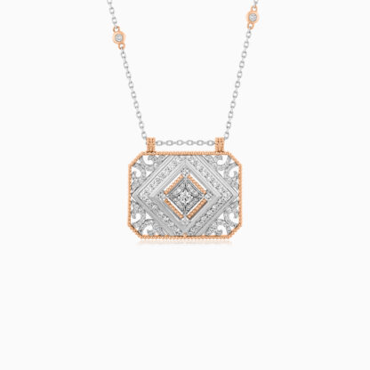 18k white and rose gold necklace with natural diamond