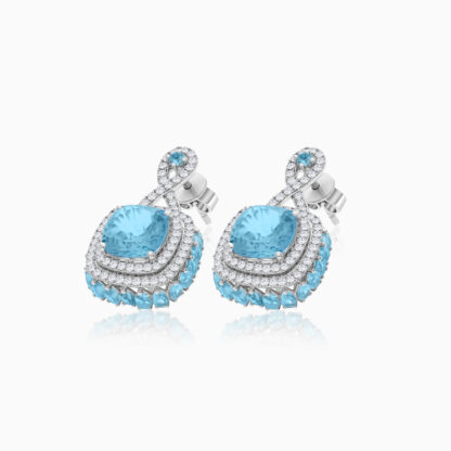 18K White Gold Earring featuring a stunning Natural Diamond and Blue Topaz stones