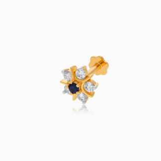 18K Yellow Gold Nose Pin with Natural Diamonds