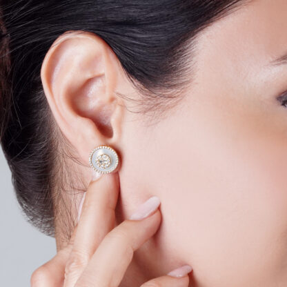 18K Yellow Gold Earrings with Diamonds & MOP – Mosaic Collection - Image 2