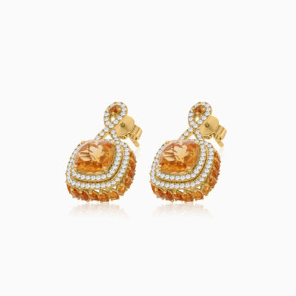 18K Yellow  Gold Earrings featuring a stunning Natural Diamond and Citrine stones - Image 3