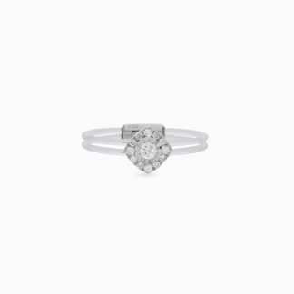 18K White Gold Ring with Fish Thread Band & Natural Diamonds – Floats Collection