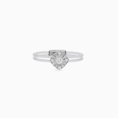 18K White Gold Ring with Fish Thread Band & Natural Diamonds – Floats Collection