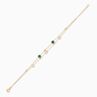 18k yellow gold bracelet two-layer round shapes decorated with mother of pearl and malachite stones