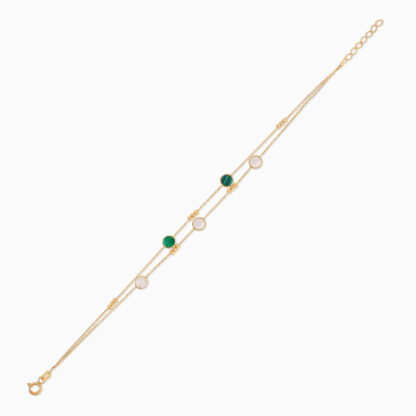 18k yellow gold bracelet two-layer round shapes decorated with mother of pearl and malachite stones
