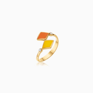 18k yellow gold ring decorated with multiple enamel color and natural diamonds