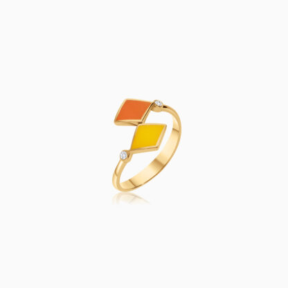 18k yellow gold ring decorated with multiple enamel color and natural diamonds