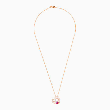 18K Rose gold necklace Decorated with MOP, Natural Diamond and Ruby Stone.