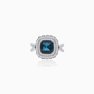 18K White Gold Ring featuring a stunning Natural Diamond and london Blue Topaz stones