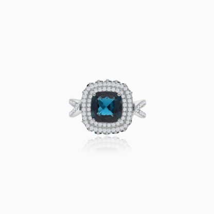 18K White Gold Ring featuring a stunning Natural Diamond and london Blue Topaz stones
