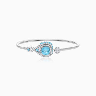 18K White Gold Bangle featuring a stunning Natural Diamond and Blue Topaz stones