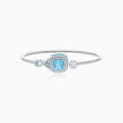 18K White Gold Bangle featuring a stunning Natural Diamond and Blue Topaz stones