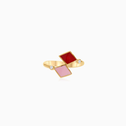 18k yellow gold ring decorated with multiple enamel color and natural diamonds