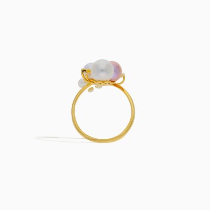 18K Yellow Gold Ring with Diamonds & Pearls – Danah Collection - Image 4