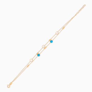 18k yellow gold bracelet two-layer decorated with mother of pearl and turquoise stones
